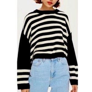 Topshop Cropped Striped Crew Neck Sweater